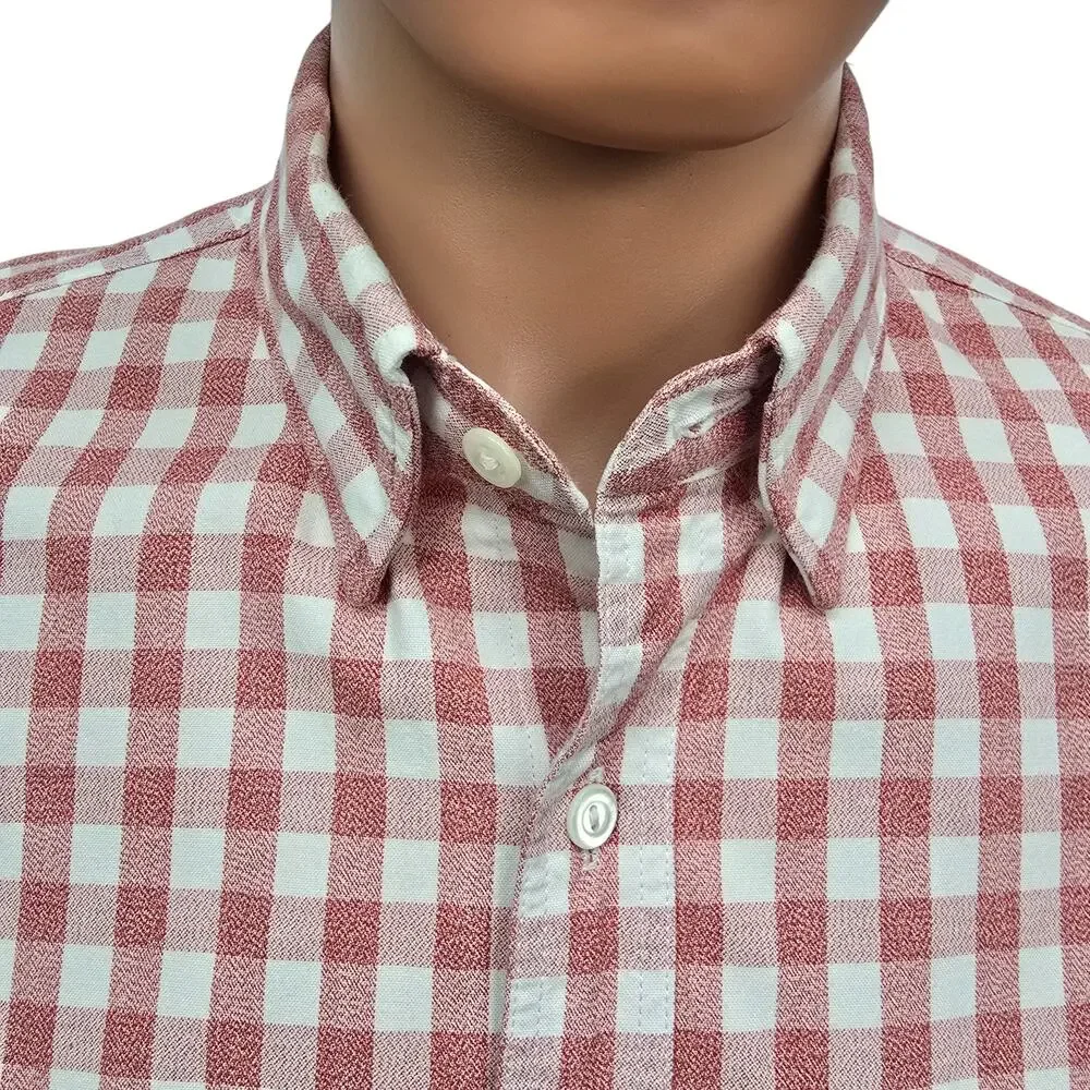 J. Crew Jaspe Cotton Shirt Men M Slim Fit Red White Gingham Check Long Sleeve